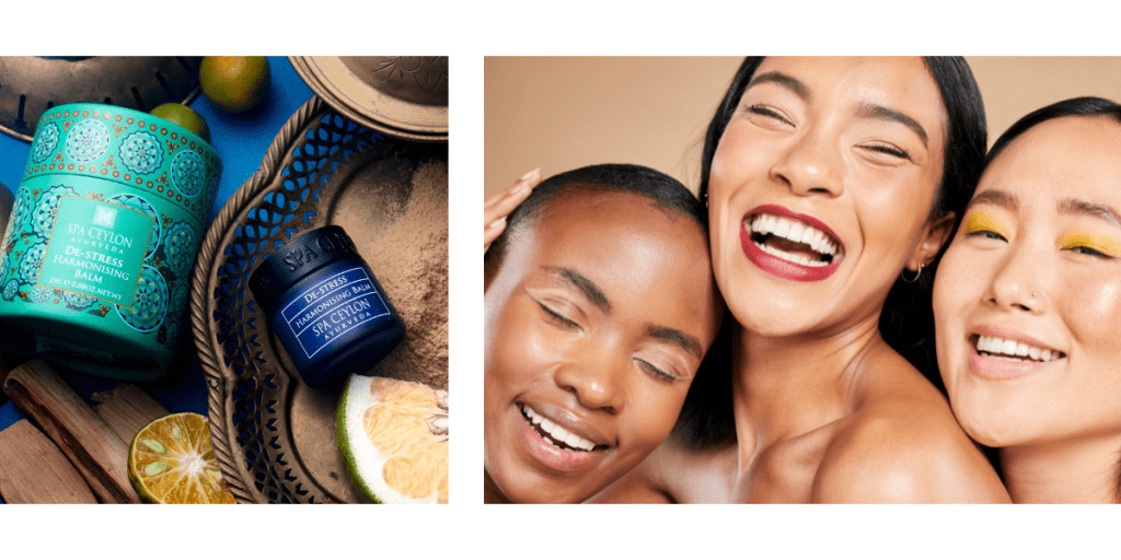 Spa Ceylon product image next to women laughing