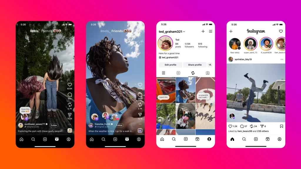screenshot of instagram new feature reposts