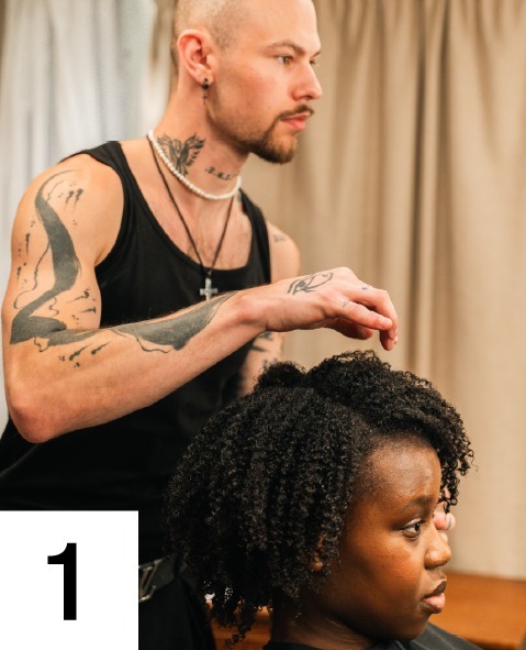 Step 1, Commercial objectives: a stylist styling a client hair at a shoot