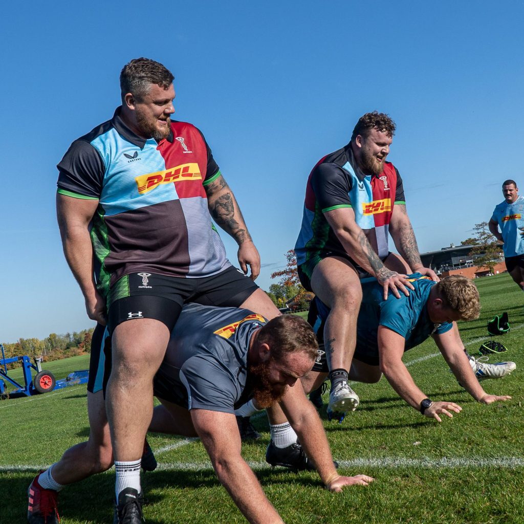 stoltman brothers piggybacking on harlequins rugby players