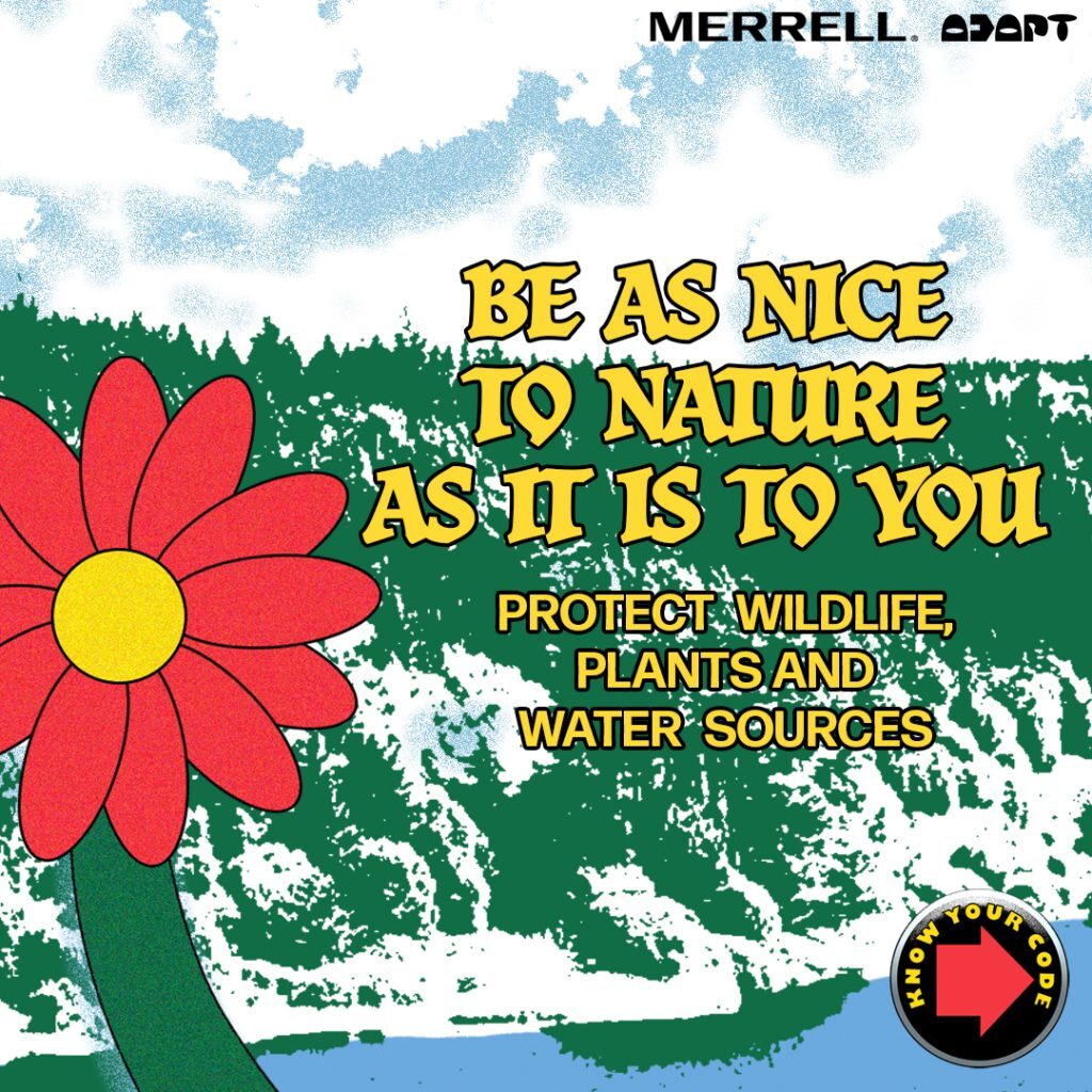merrell know your code be kind to nature artwork