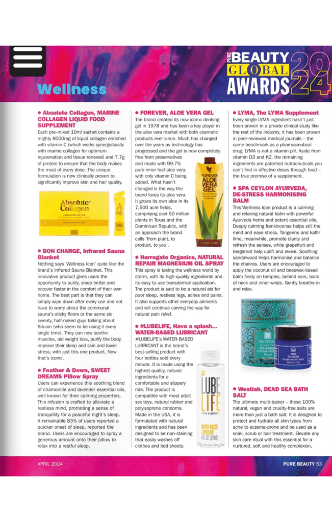 Screenshot of Spa Ceylon award win in magazine