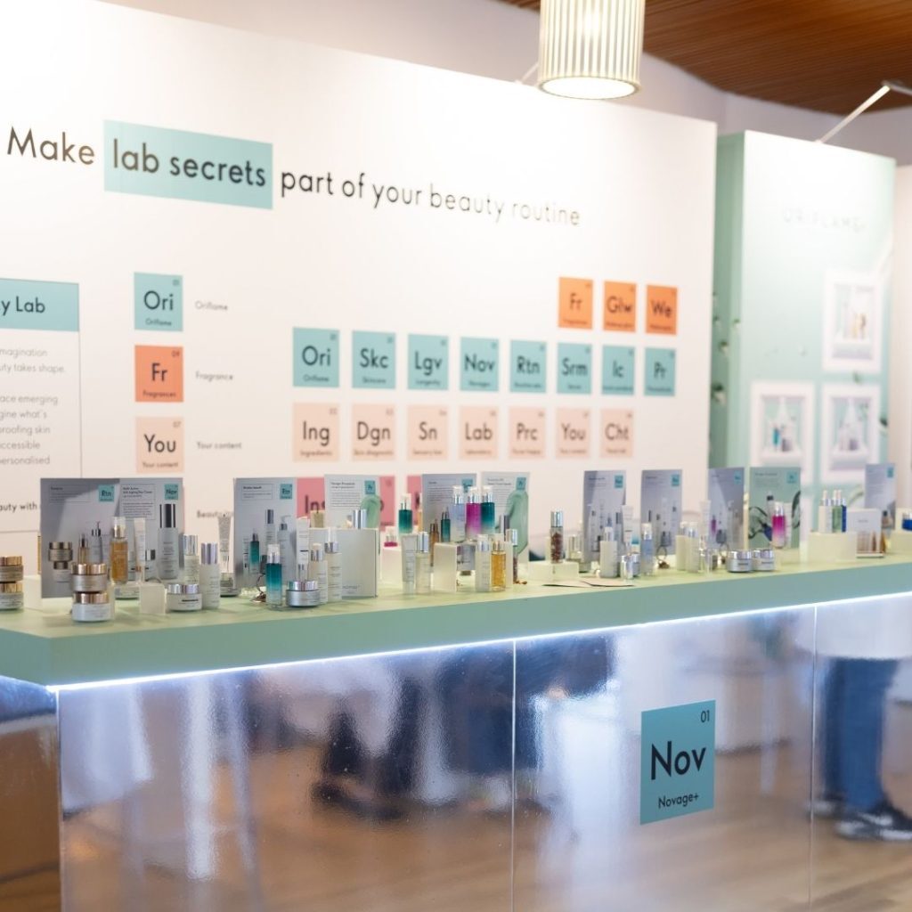 A stand at the Oriflame event in Sweden created by Brandnation.