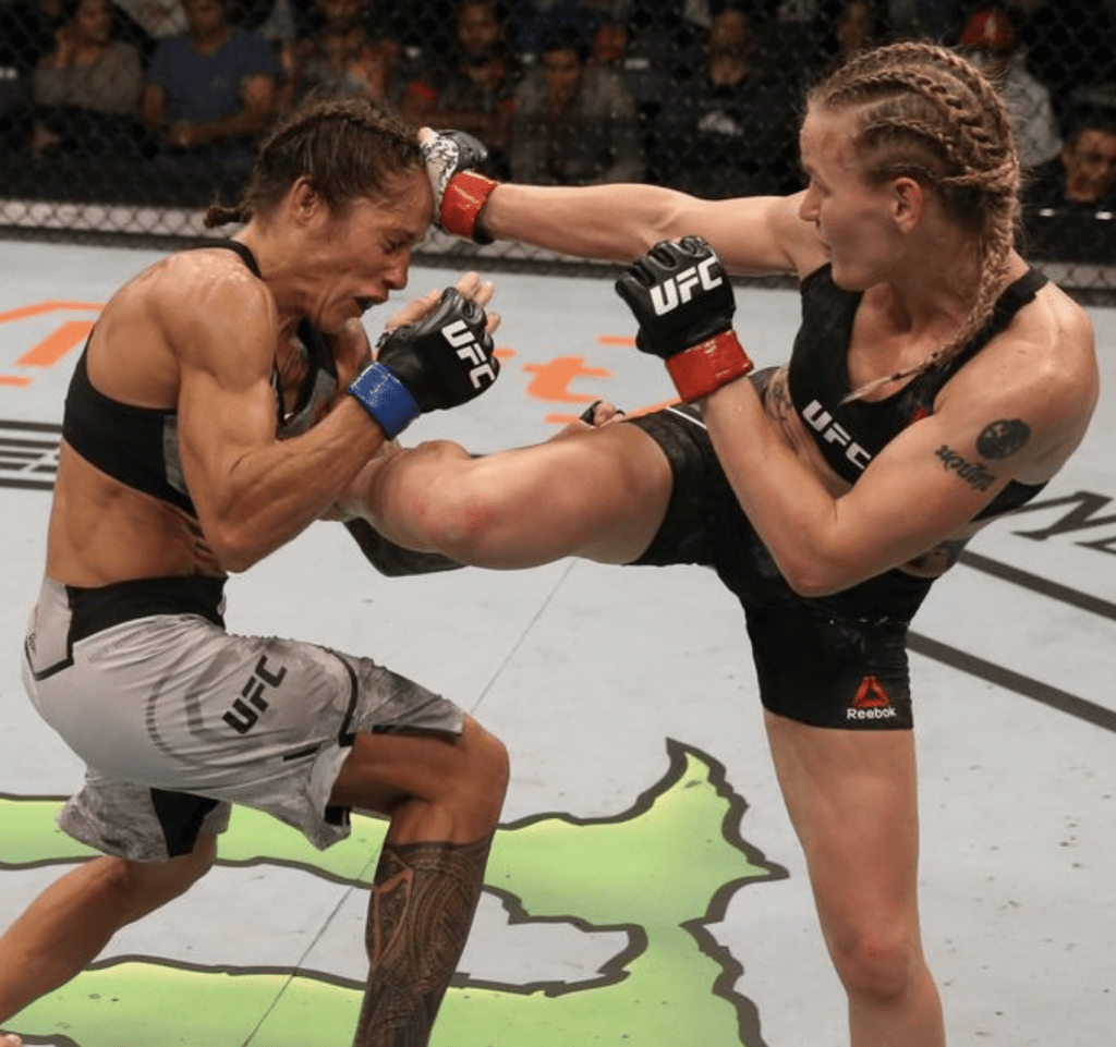two female ufc fighters fighting at london event