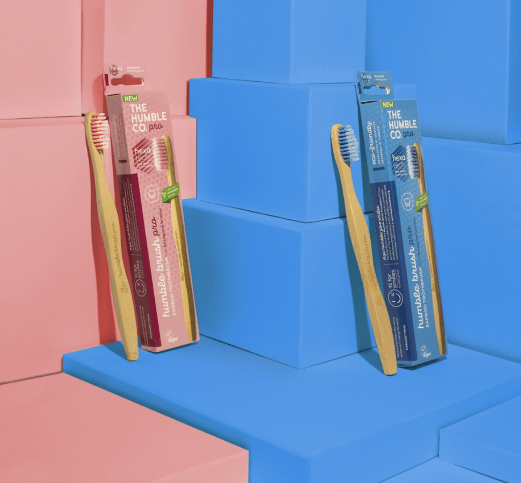 pink and blue the humble co toothbrushes product photoshoot