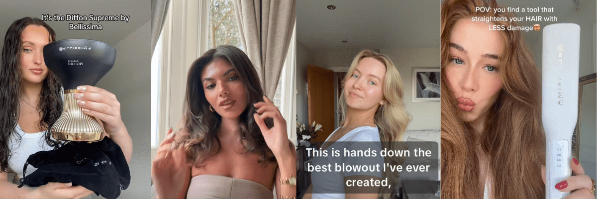 3 screenshots of videos on tiktok showing women doing their hair