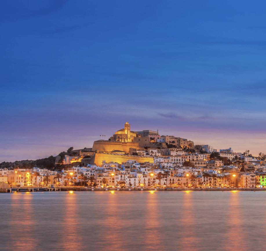 photo of the ibiza, the white island at night