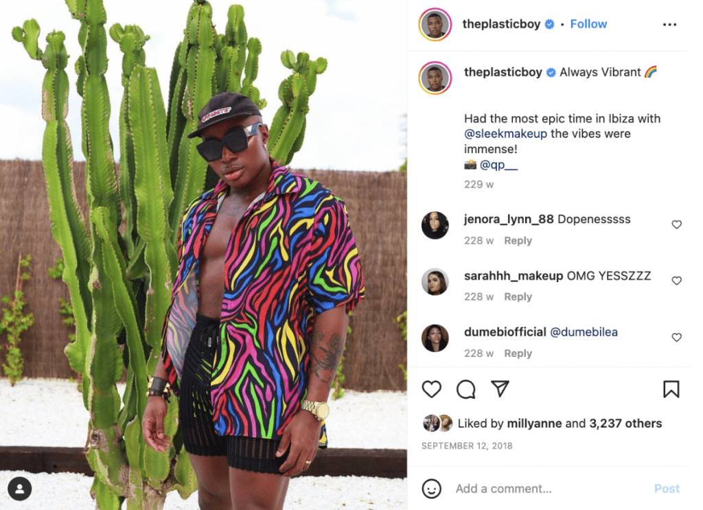 the plastic boy instagram post promoting sleek makeup