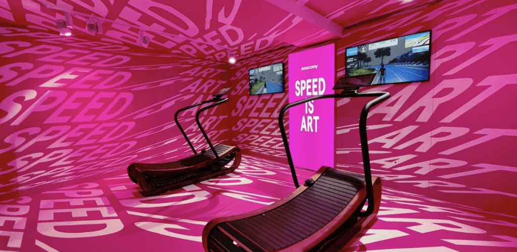 saucony house of speed pink gym with two running machines