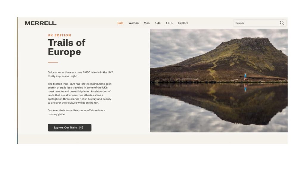 merrell trails of europe website landing page