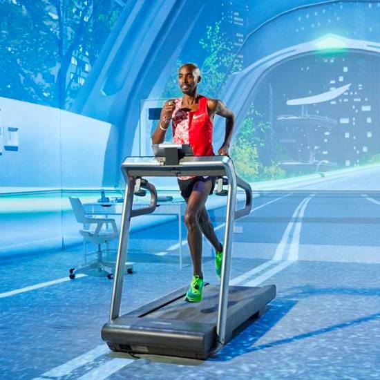 mo farah running in the metaverse on running machine with zwift