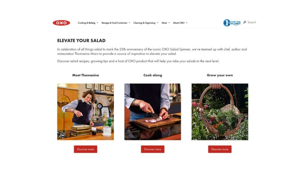 oxo elevate your salad website landing page