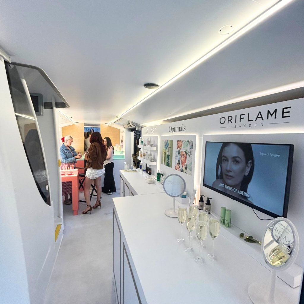 interior of the oriflame beauty bus