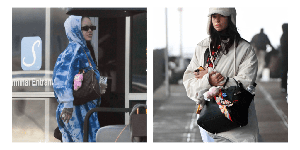 rihanna and dua lipa wearing labubu
