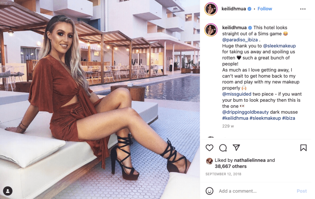 keilid mua instagram feed post promoting sleek makeup