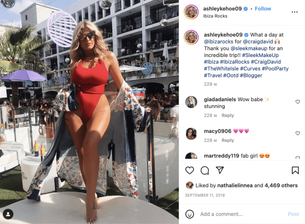 ashley kehoe instagram post promoting sleek makeup